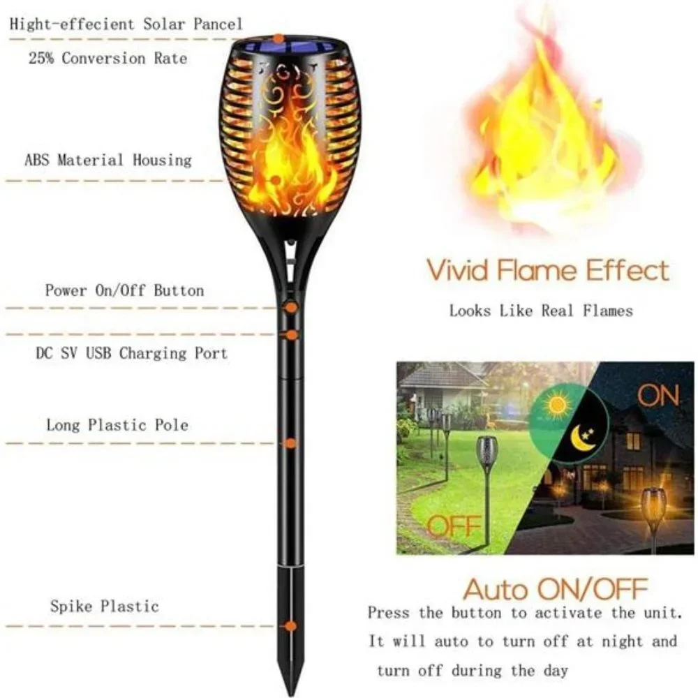 8 Pack Solar Flame Lights Outdoor Flickering Torch, 13 Color Changing